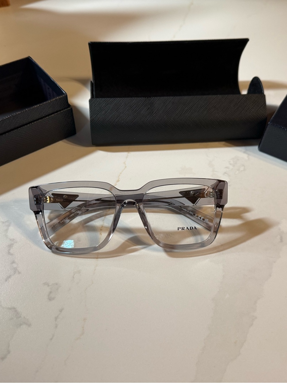 Prada Unisex Transparent Grey Square-Angled Optical Frames
